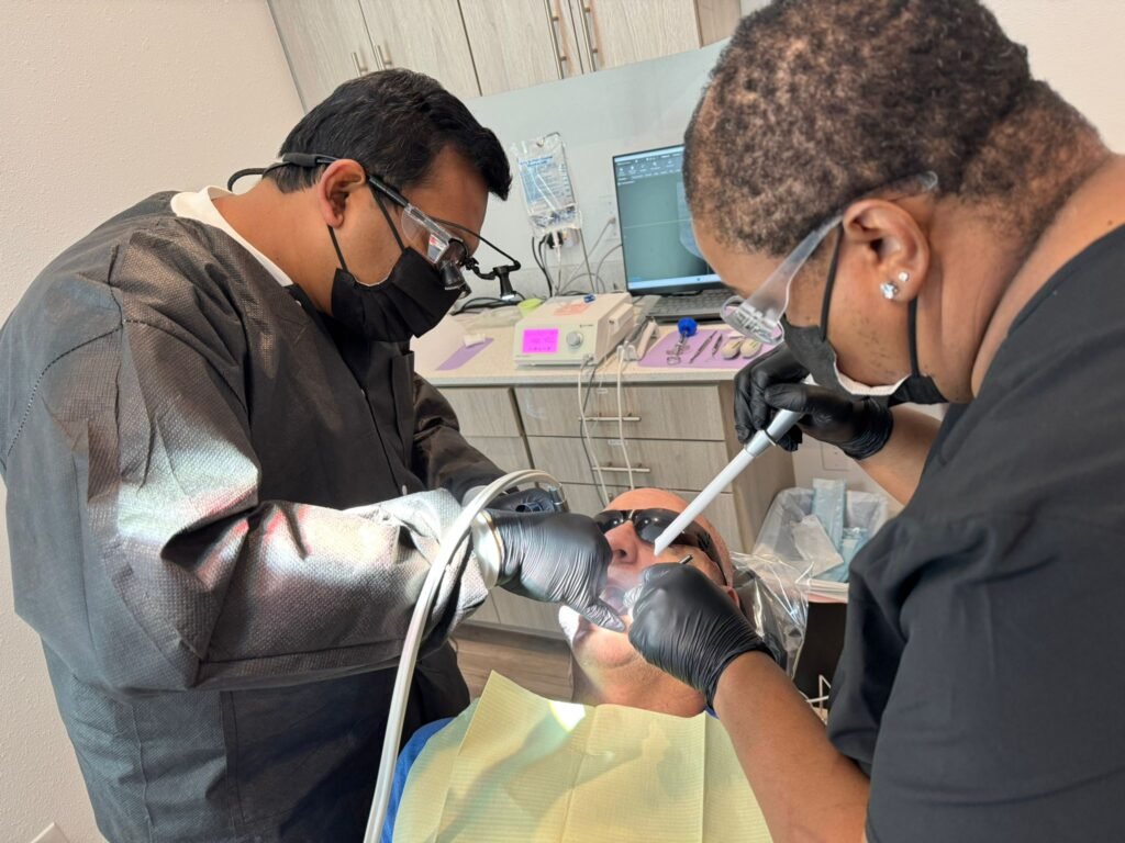 Man checking facial swelling from a tooth infection