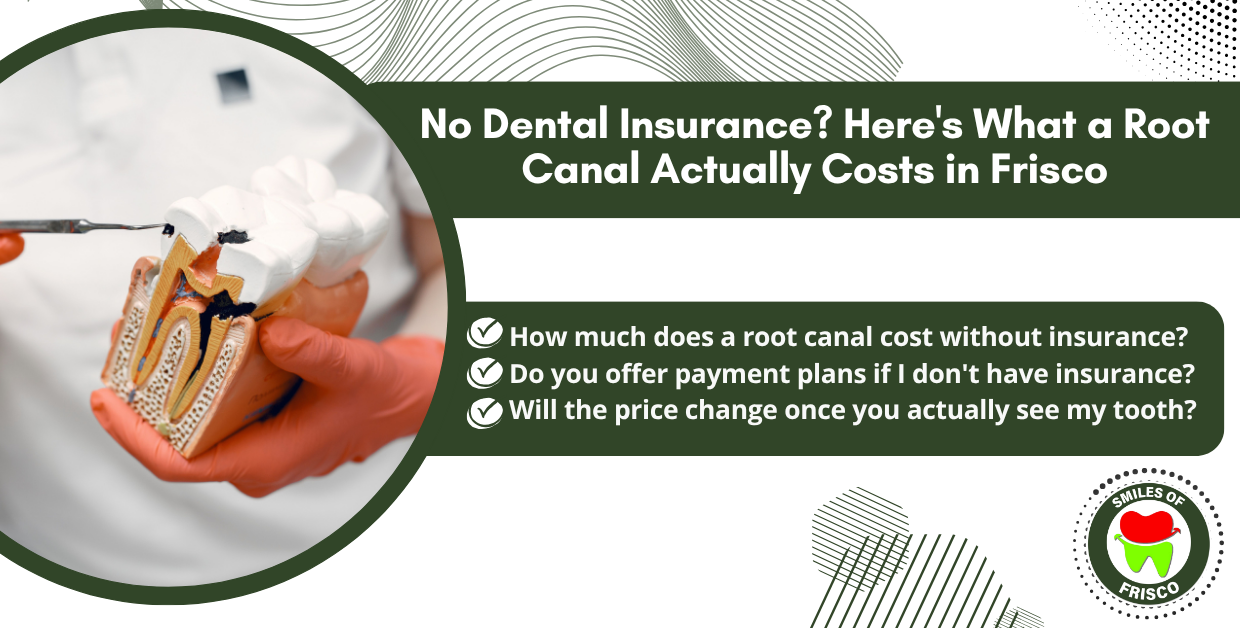 Dentist reviewing a tooth X-ray with a patient to explain root canal cost, for the Smiles of Frisco blog "No Dental Insurance? Here's What a Root Canal Actually Costs in Frisco